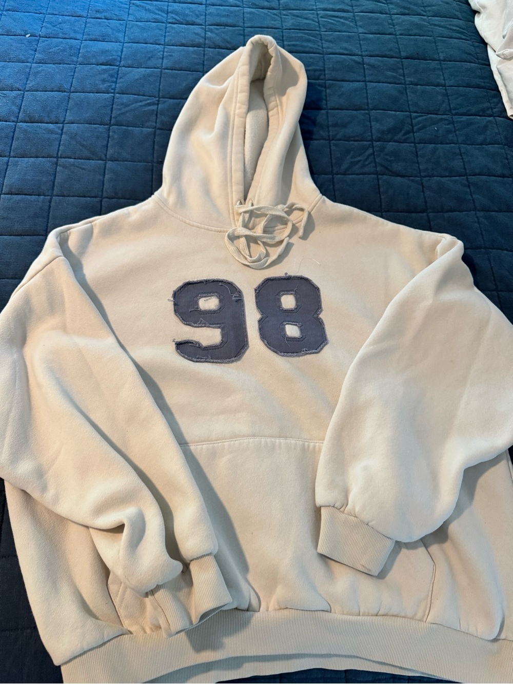 Cream Hoodie Sweatshirt with Navy '98' Applique - Women’s Hoodie